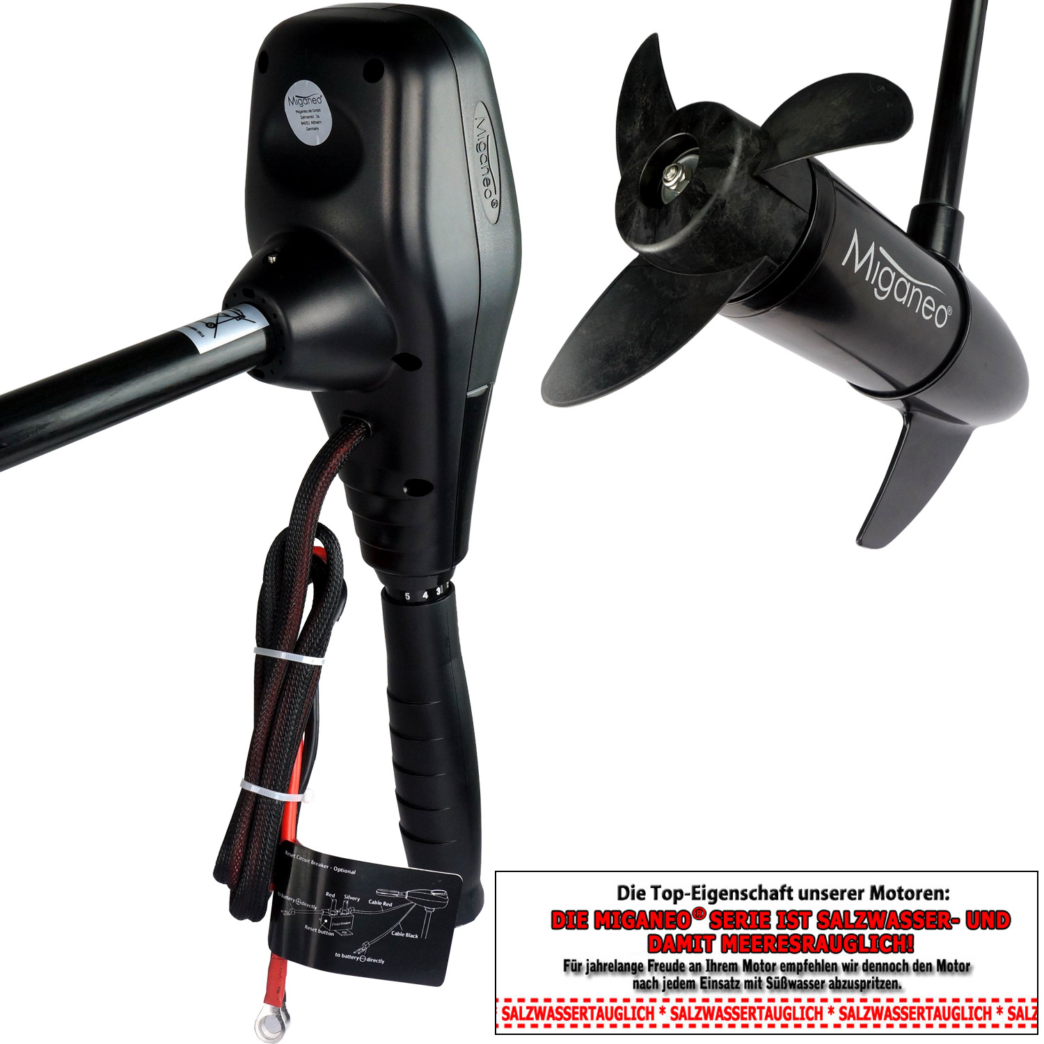 Miganeo Elektromotor TRS 55 | 624 W | 12 V | Bootsmotor für Schlauchboote