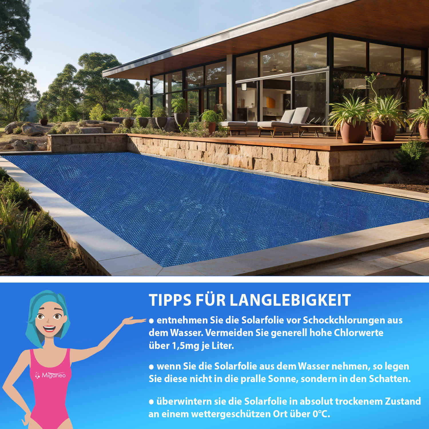 Miganeo Pool Solarfolie 1200 x 600 cm rechteckig | schwarz/blau | 180 my