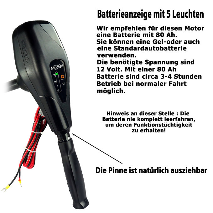Miganeo Elektromotor TRS 55 | 624 W | 12 V | Bootsmotor für Schlauchboote