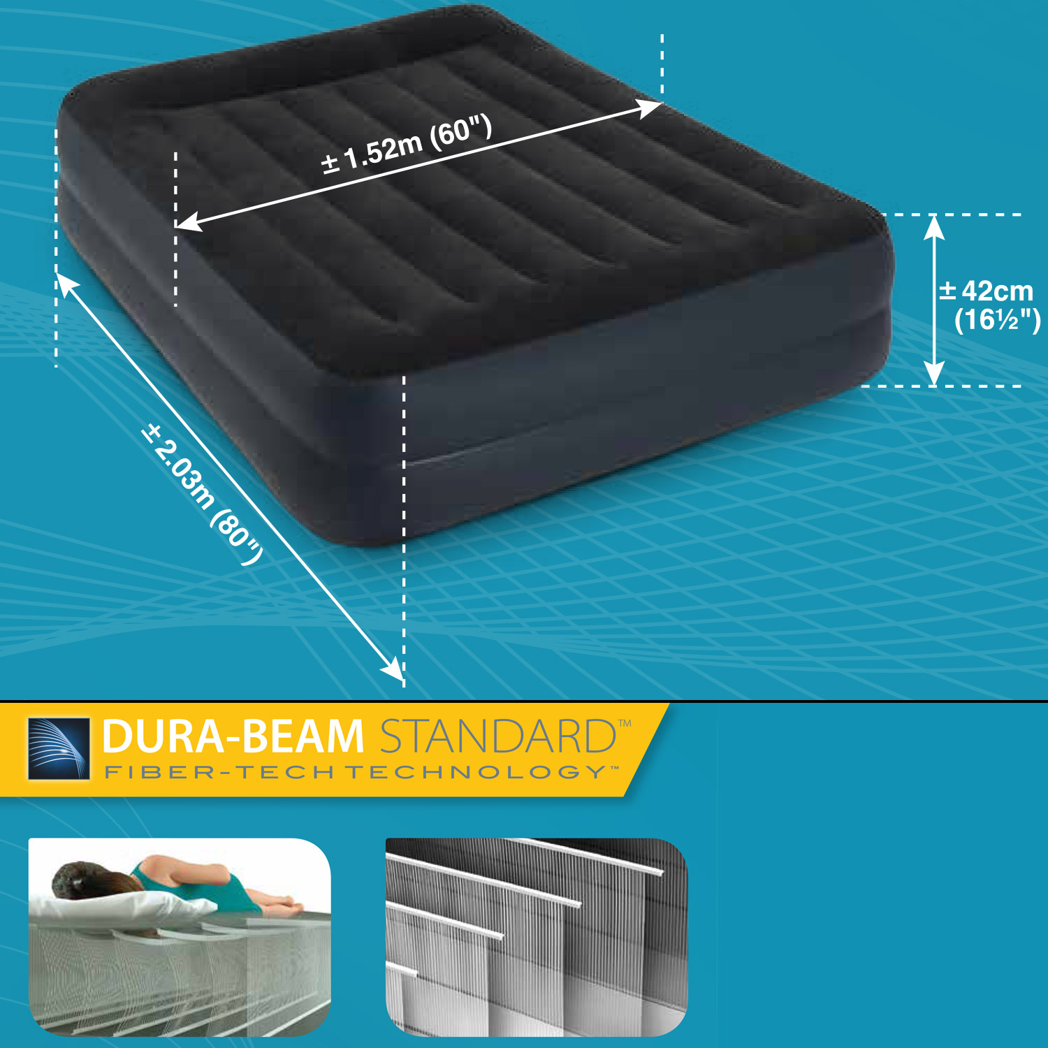 Intex Luftbett 203 x 152 x 42 cm Dura-Beam Standard | mit integrierter Elektropumpe