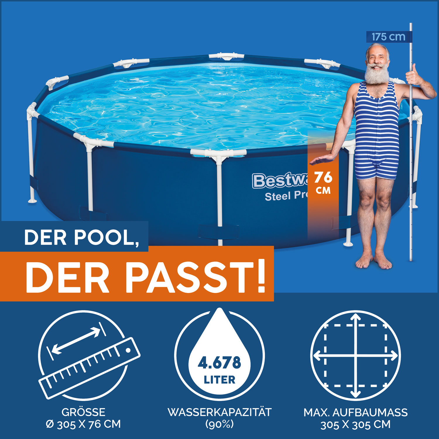Bestway Frame Pool 305 x 76 cm Steel Pro | Rundpool ohne Zubehör