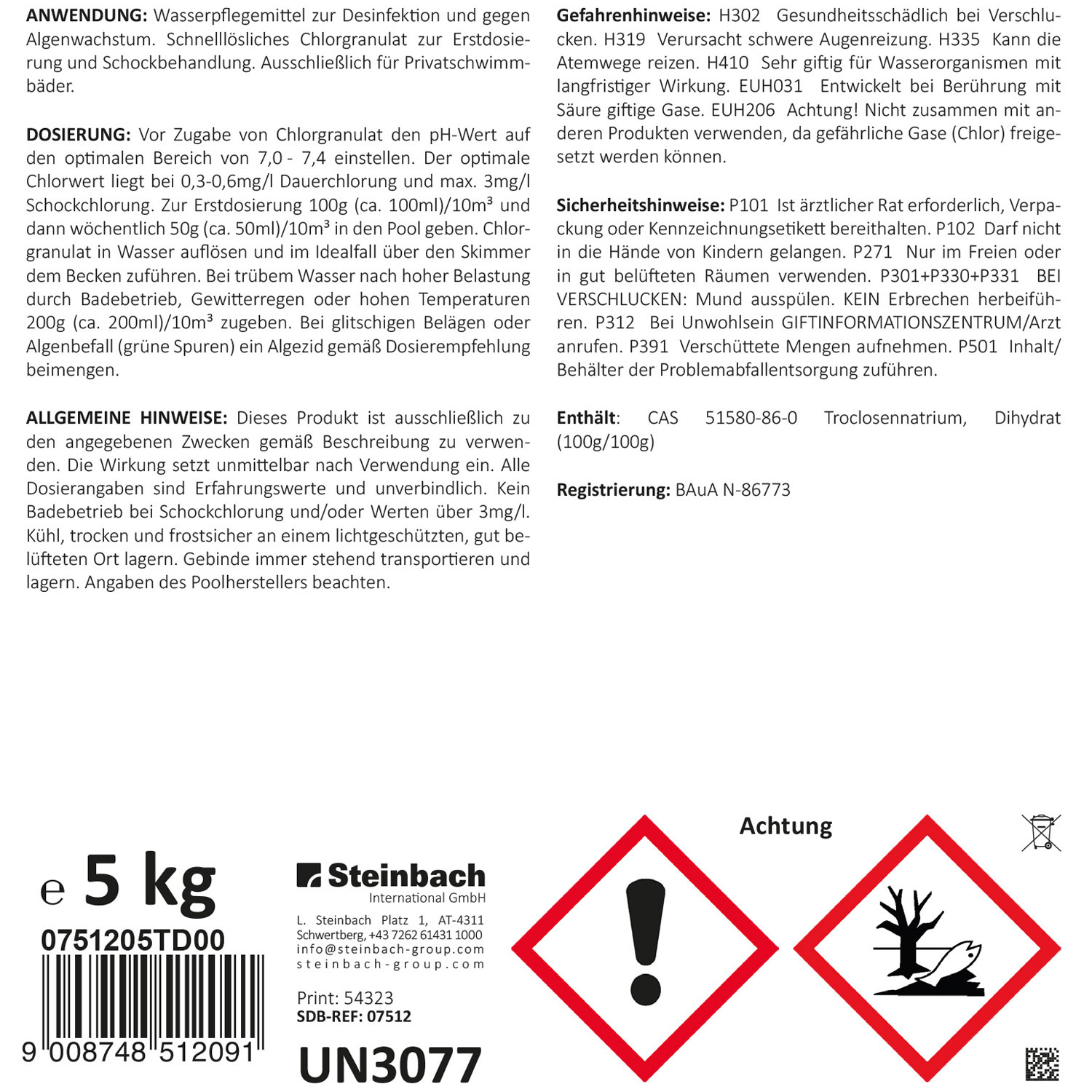 Steinbach Chlorgranulat| schnelllöslich | 2 x 5 kg