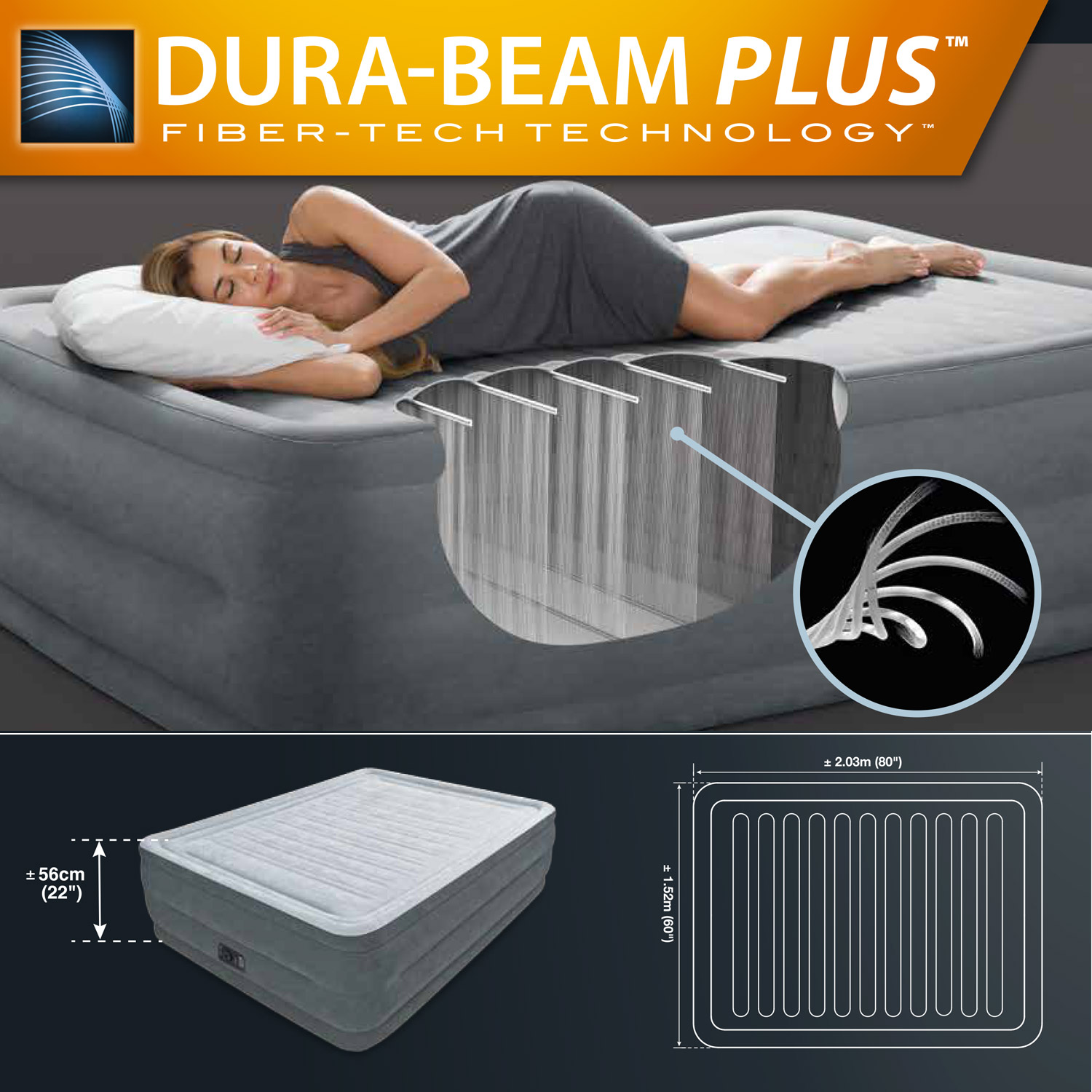 Intex Luftbett 203 x 152 x 56 cm | mit integrierter Elektropumpe