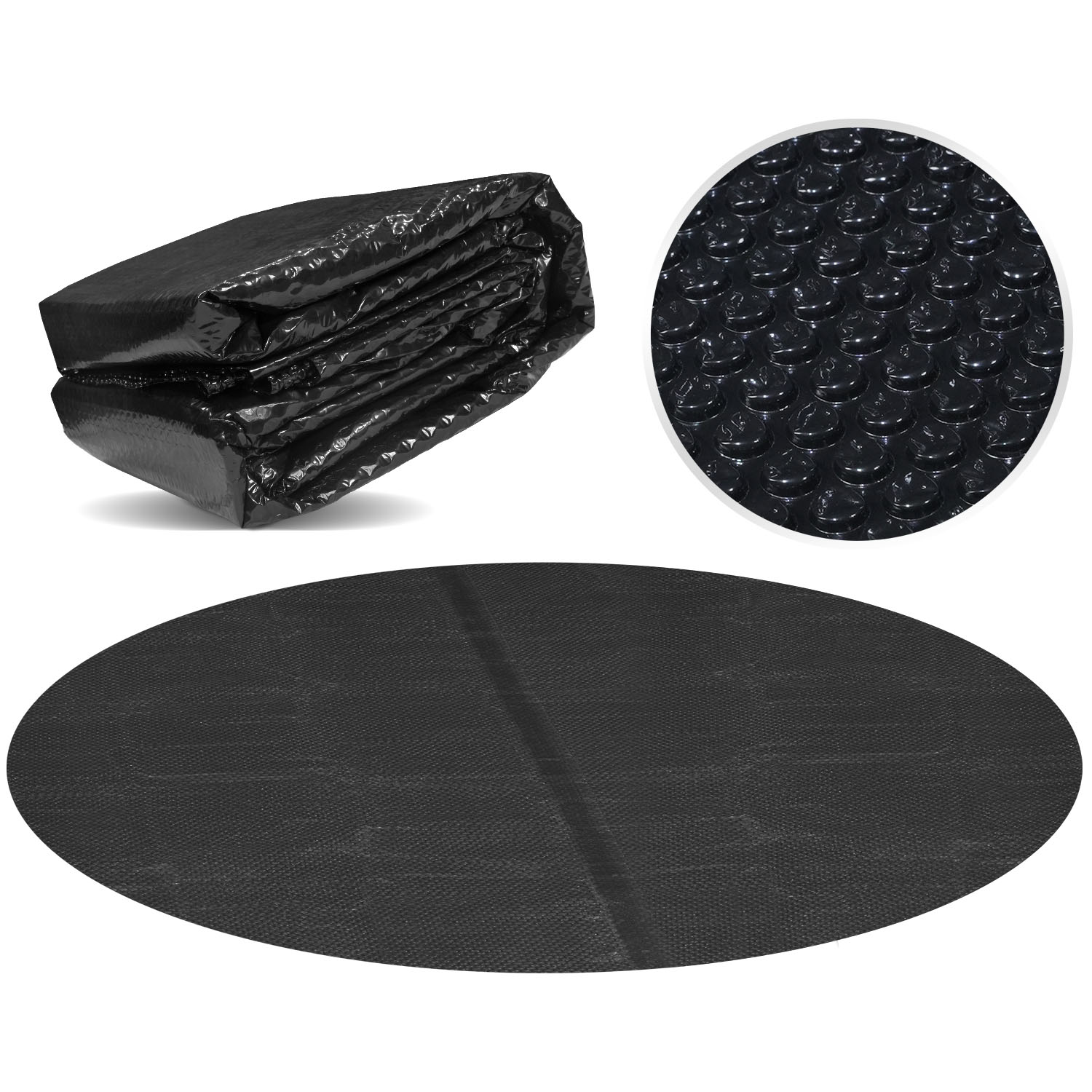 Miganeo Pool Solarfolie Ø 732 cm Deluxe rund | schwarz | 180 my | 12 mm Luftblasen
