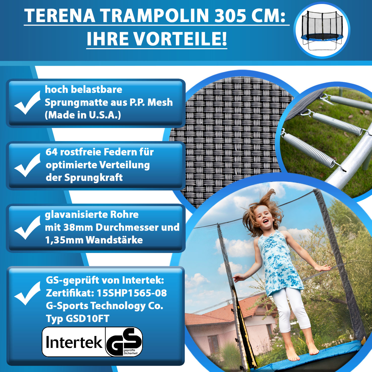 Terena Trampolin ø 305 cm mit Sicherheitsnetz | bis 150 kg