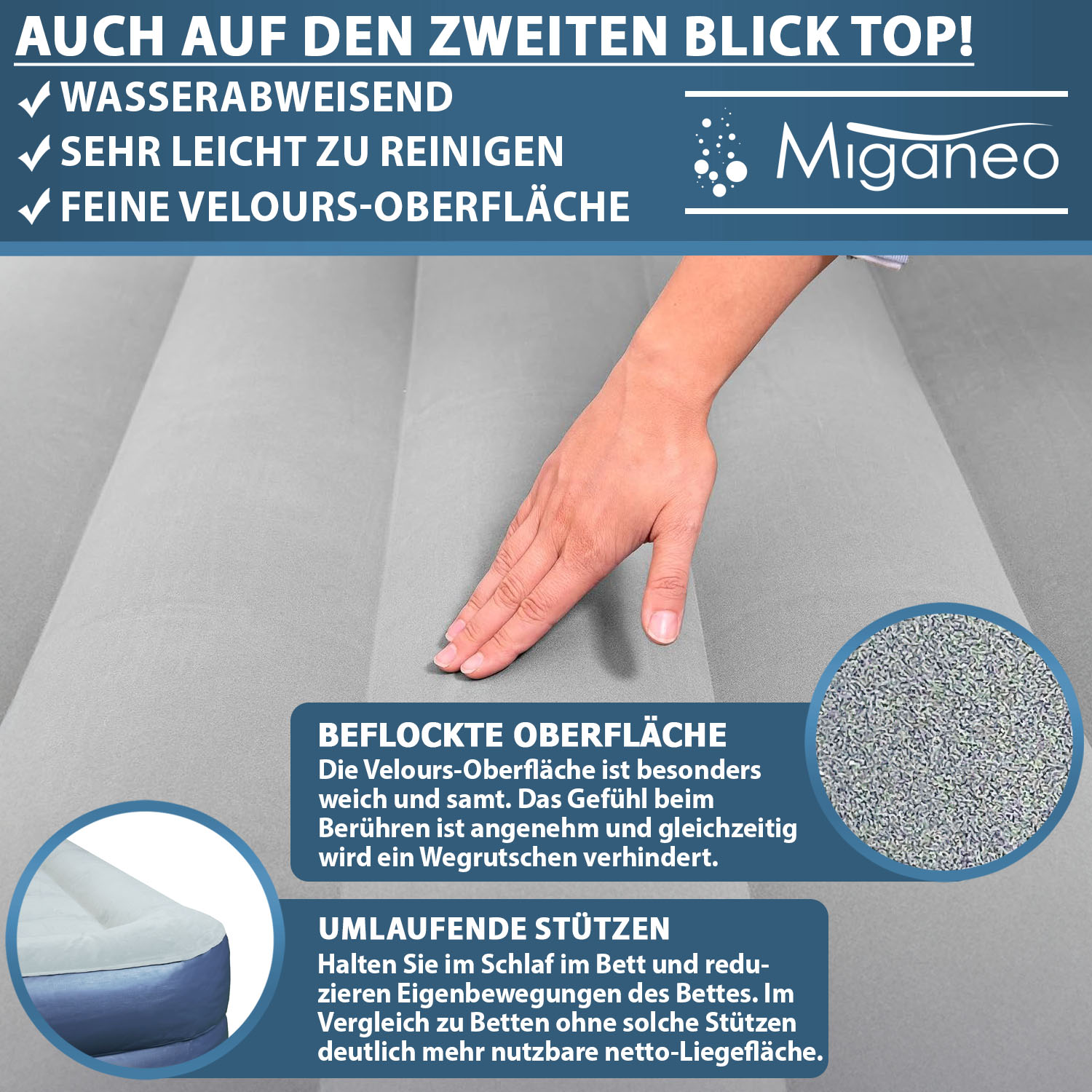 Miganeo Luftbett 203 x 152 x 51 cm Deluxe | mit integrierter Elektropumpe