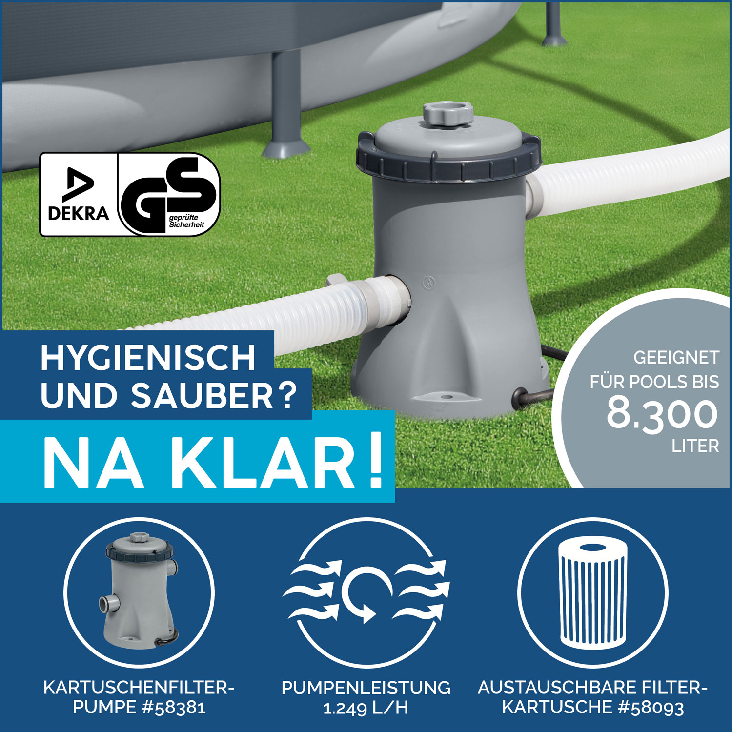 Bestway Frame Pool 305 x 200 x 84 cm | Ovaler Pool mit Kartuschenfilteranlage