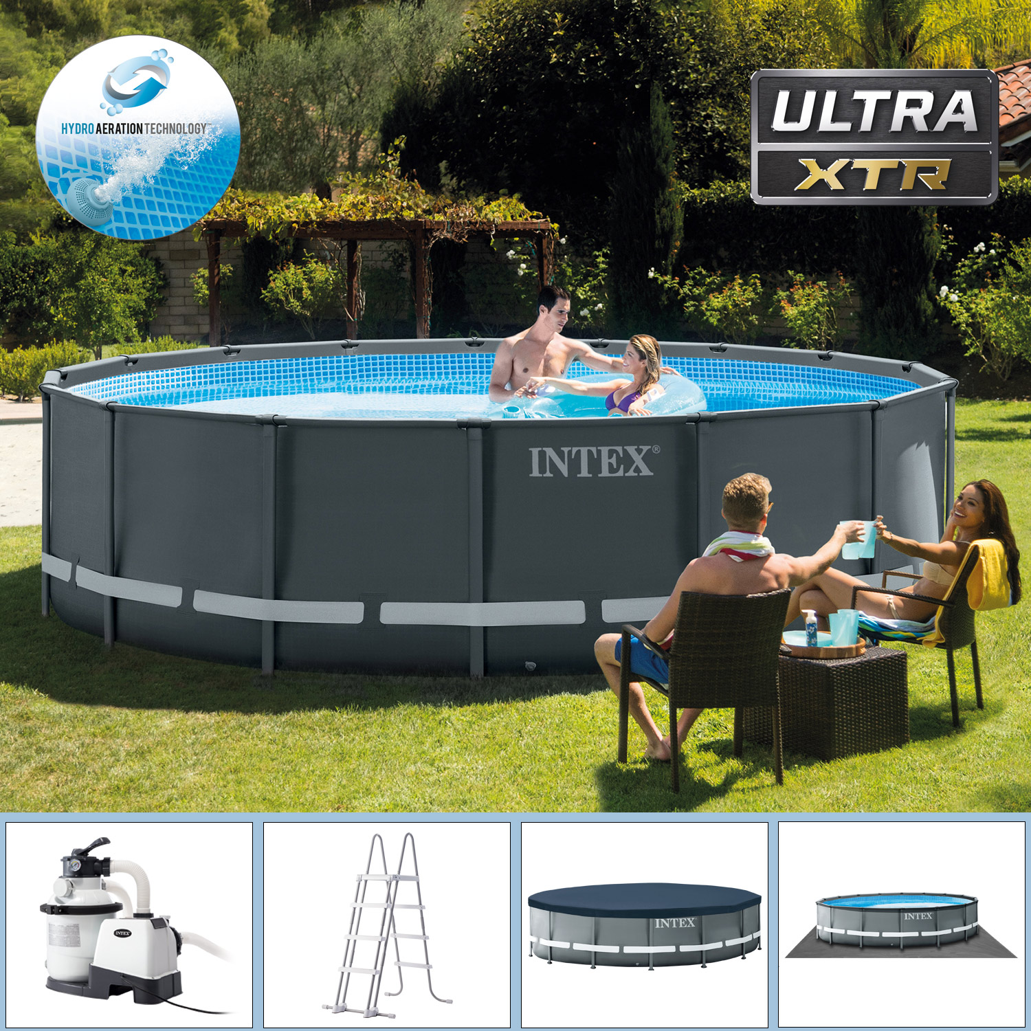 Intex Frame Pool 488 x 122 cm Komplettset | Rundpool mit Zubehör