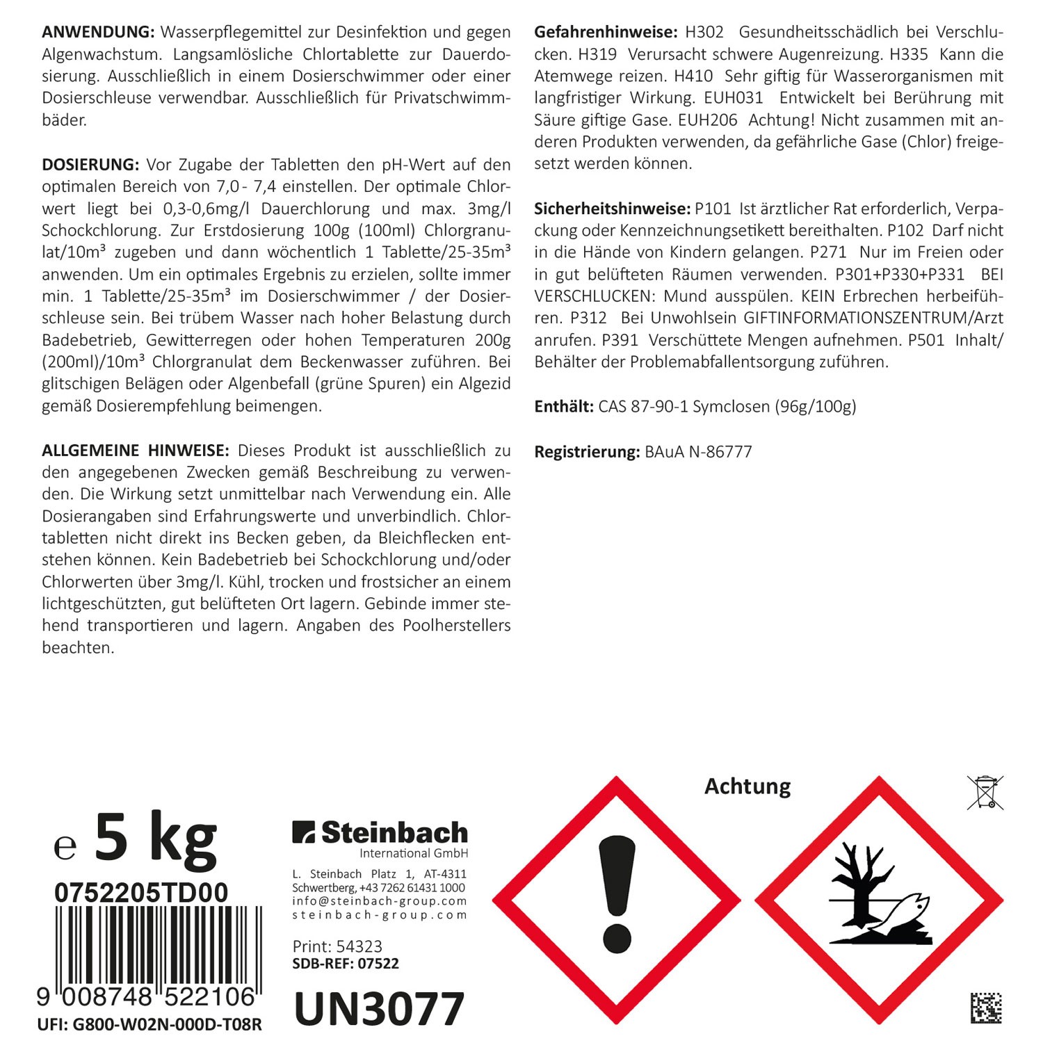 Steinbach Chlortabs | langsamlösliche 200 g Tabletten | 2 x 5 kg
