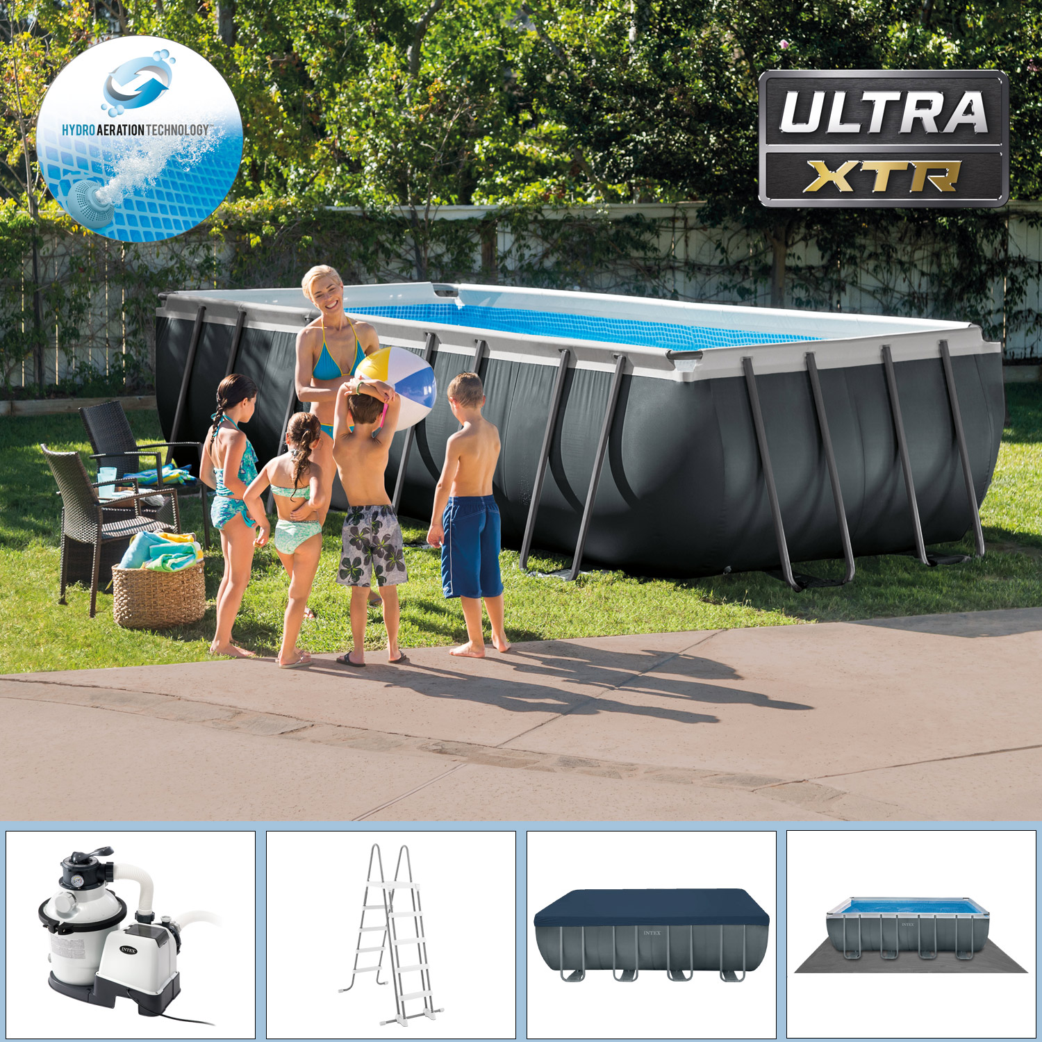 Intex Frame Pool 549 x 274 x 132 cm Komplettset | Rechteckpool mit Zubehör