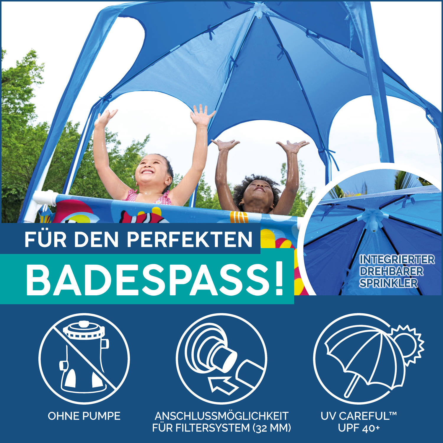 Bestway Frame Pool 183 x 51 cm Splash-in-Shade | Kinderpool mit Dach