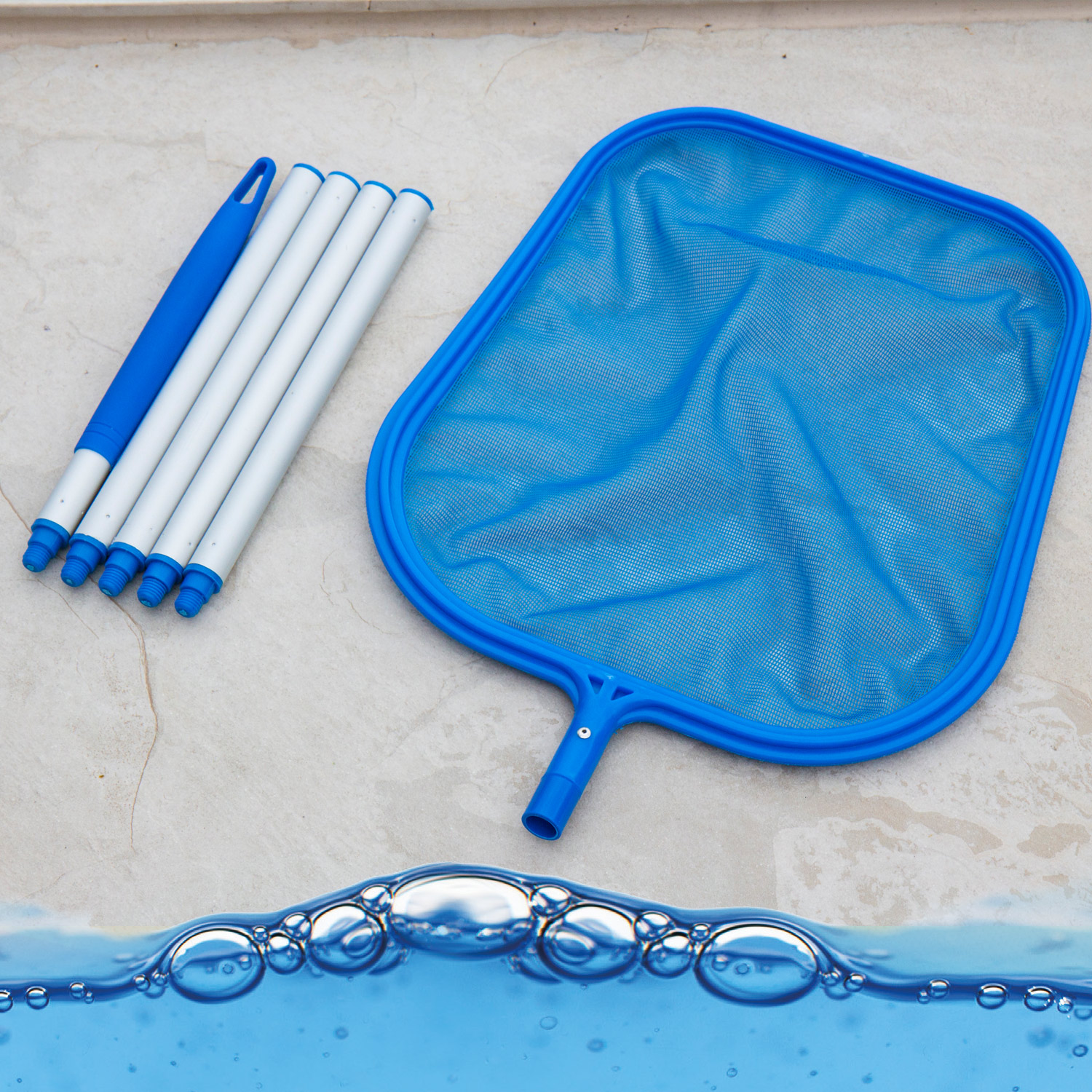 Steinbach Poolkescher flach 24 x 32 cm | blau | mit teilbarer Aluminiumstange bis 150 cm