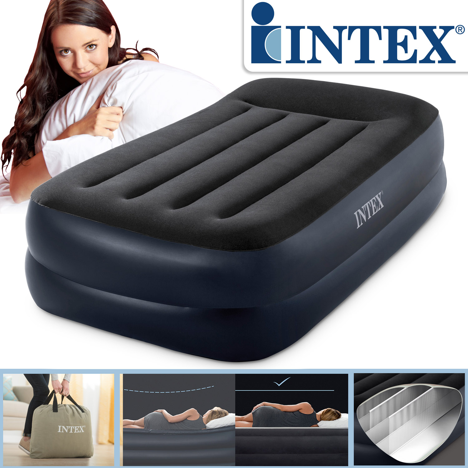 Intex Luftbett 191 x 99 x 42 cm Dura-Beam Standard | mit integrierter Elektropumpe