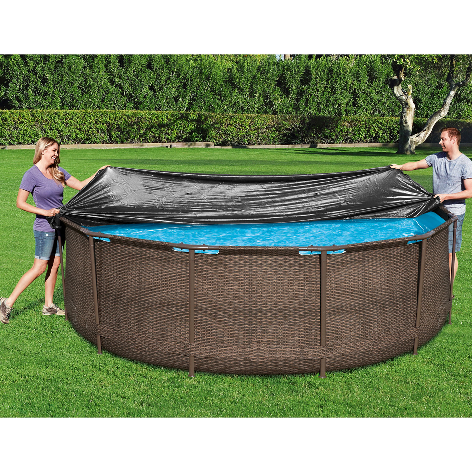 Bestway Abdeckplane Ø 366 cm rund | schwarz | PVC Frame Pool Abdeckung