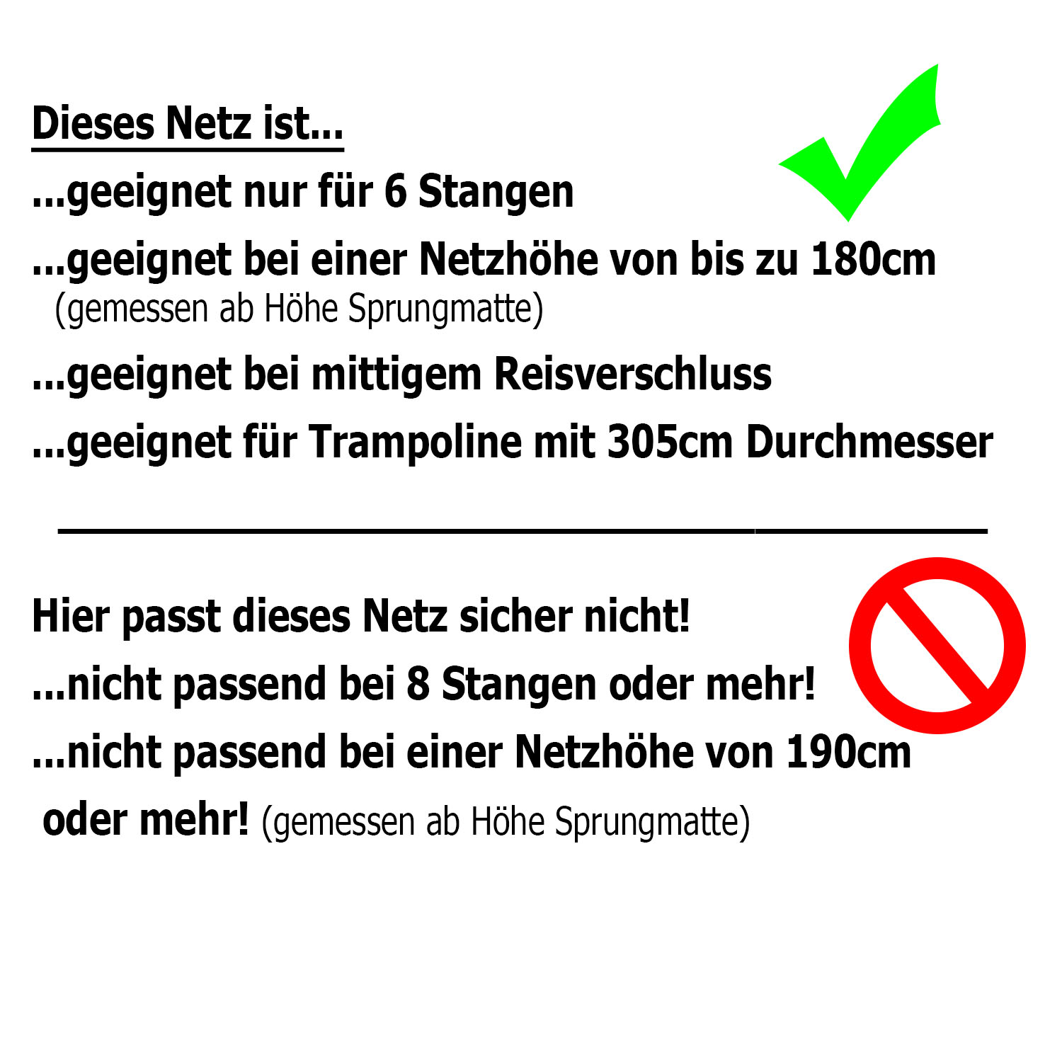 Terena Sicherheitsnetz Ersatznetz für Trampolin 305 cm 6 Stangen