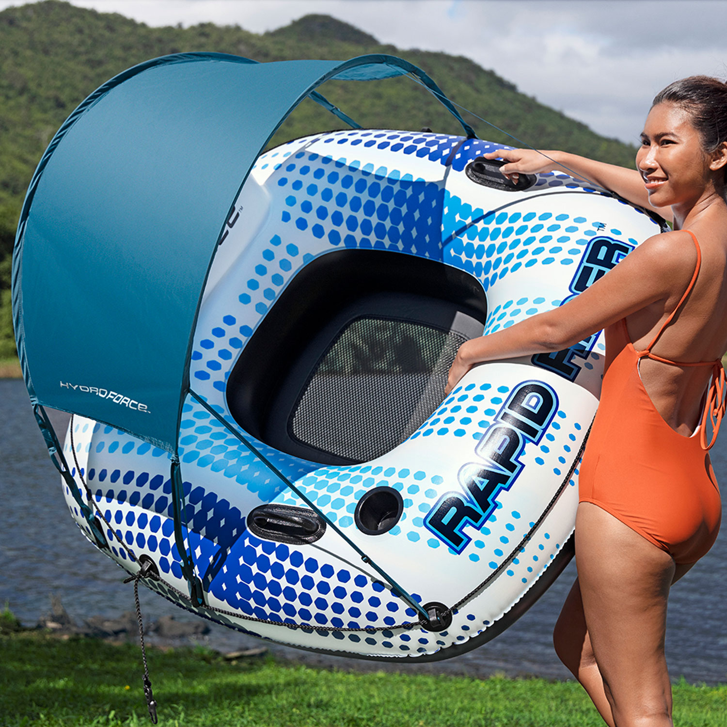 Bestway Schwimmring 123 x 123 x 51 cm Rapid Rider | mit Sonnendach