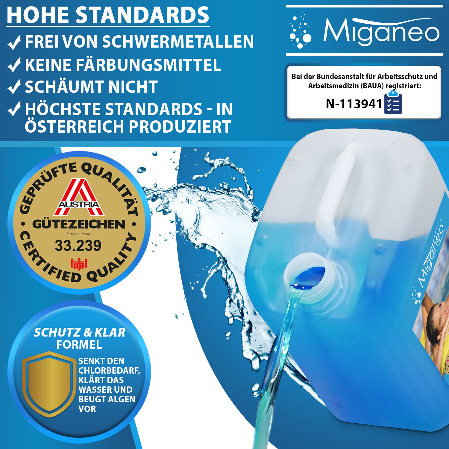 Miganeo Ultraklar 2 in 1 schaumfrei | Algezid + Klarmacher | 5 Liter