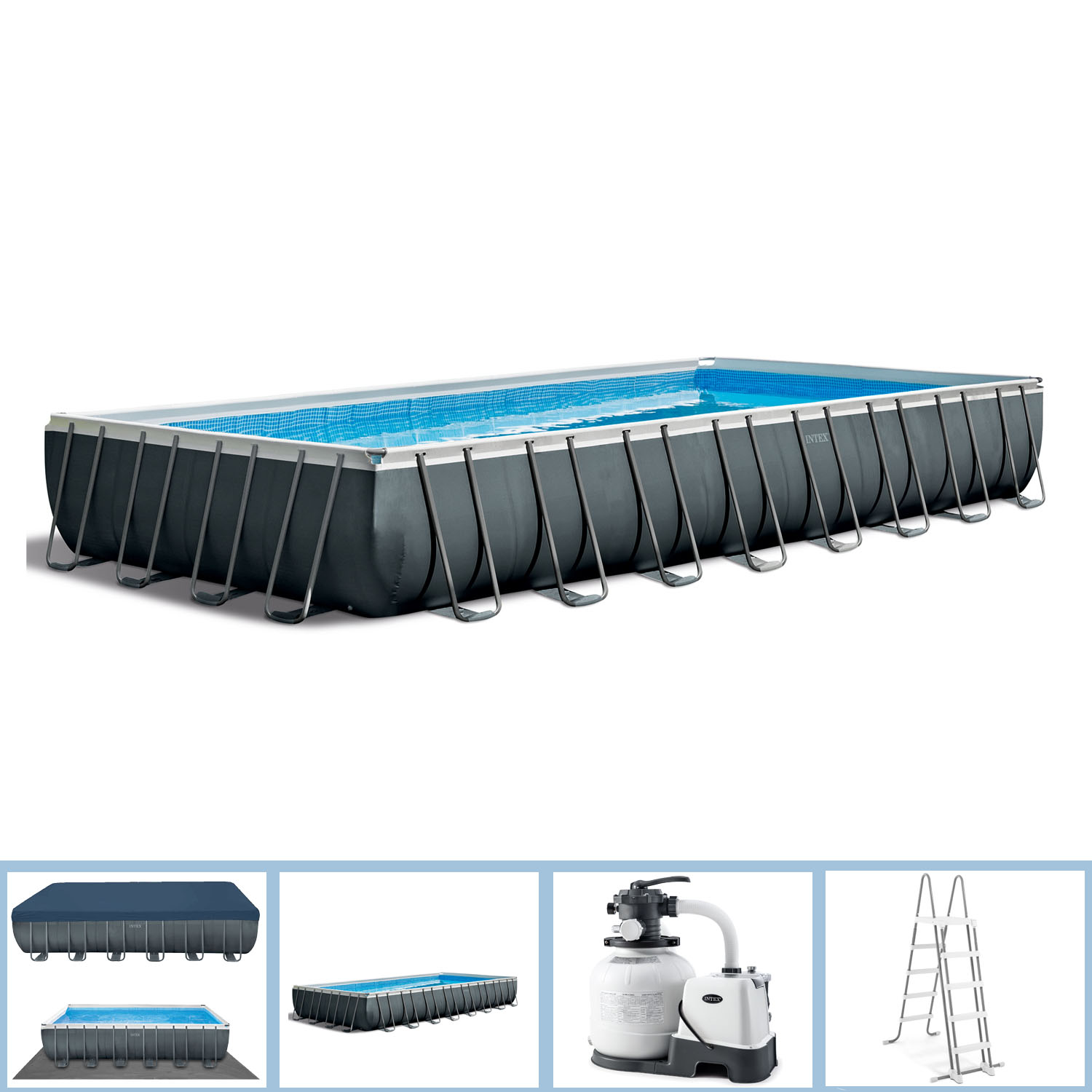 Intex Frame Pool 975 x 488 x 132 cm Komplettset | Rechteckpool mit Zubehör