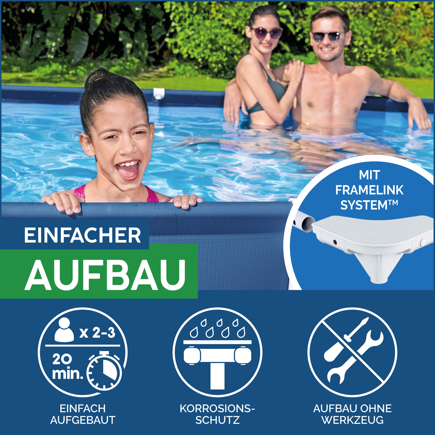 Bestway Frame Pool 300 x 201 x 66 cm | Kinderpool mit Kartuschenfilteranlage