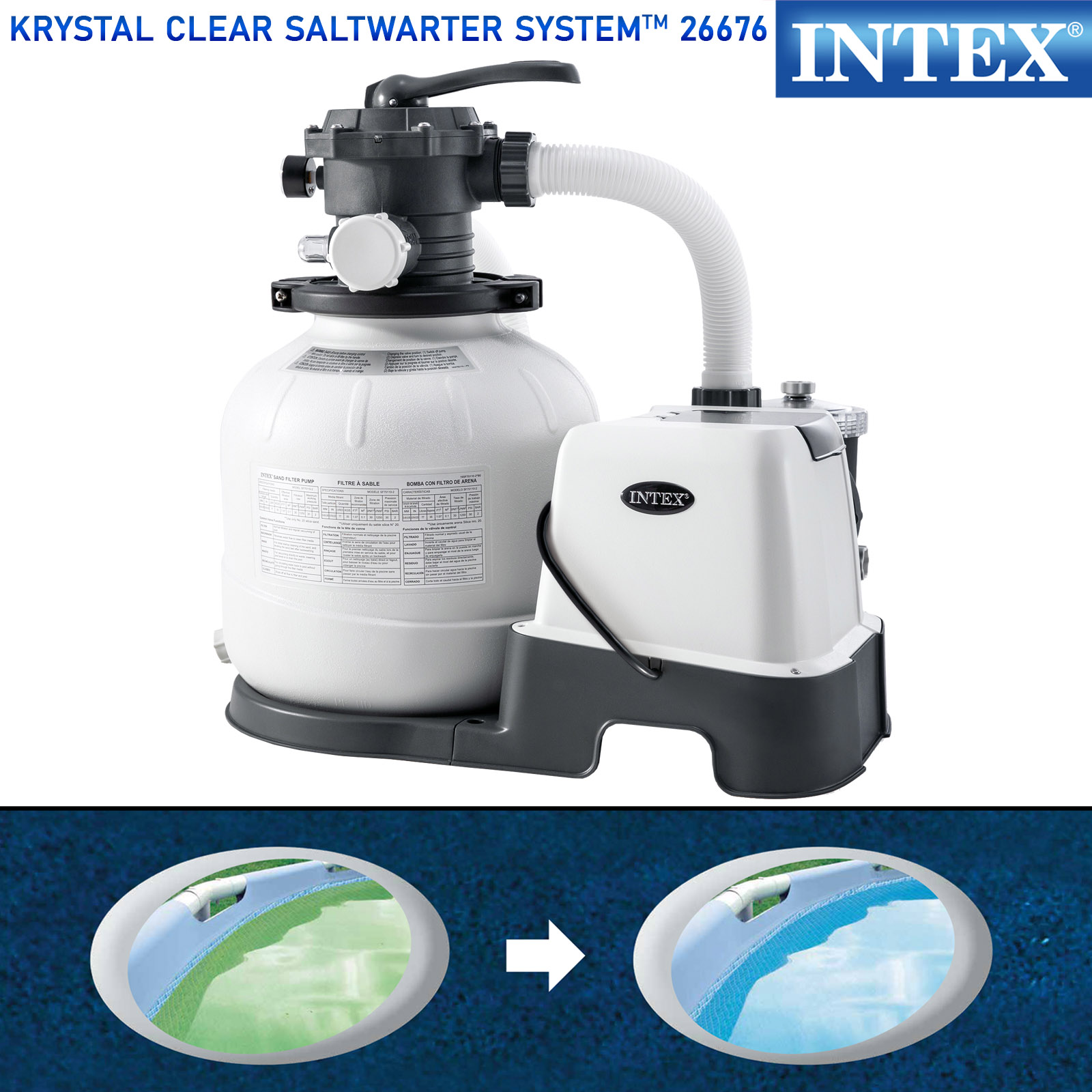 Intex Sandfilteranlage & Salzwassersystem Krystal Clear | 7,9 m³/h Leistung
