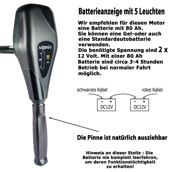 Miganeo Elektromotor TRS 86 | 1.152 W | 12 V | Bootsmotor für Schlauchboote
