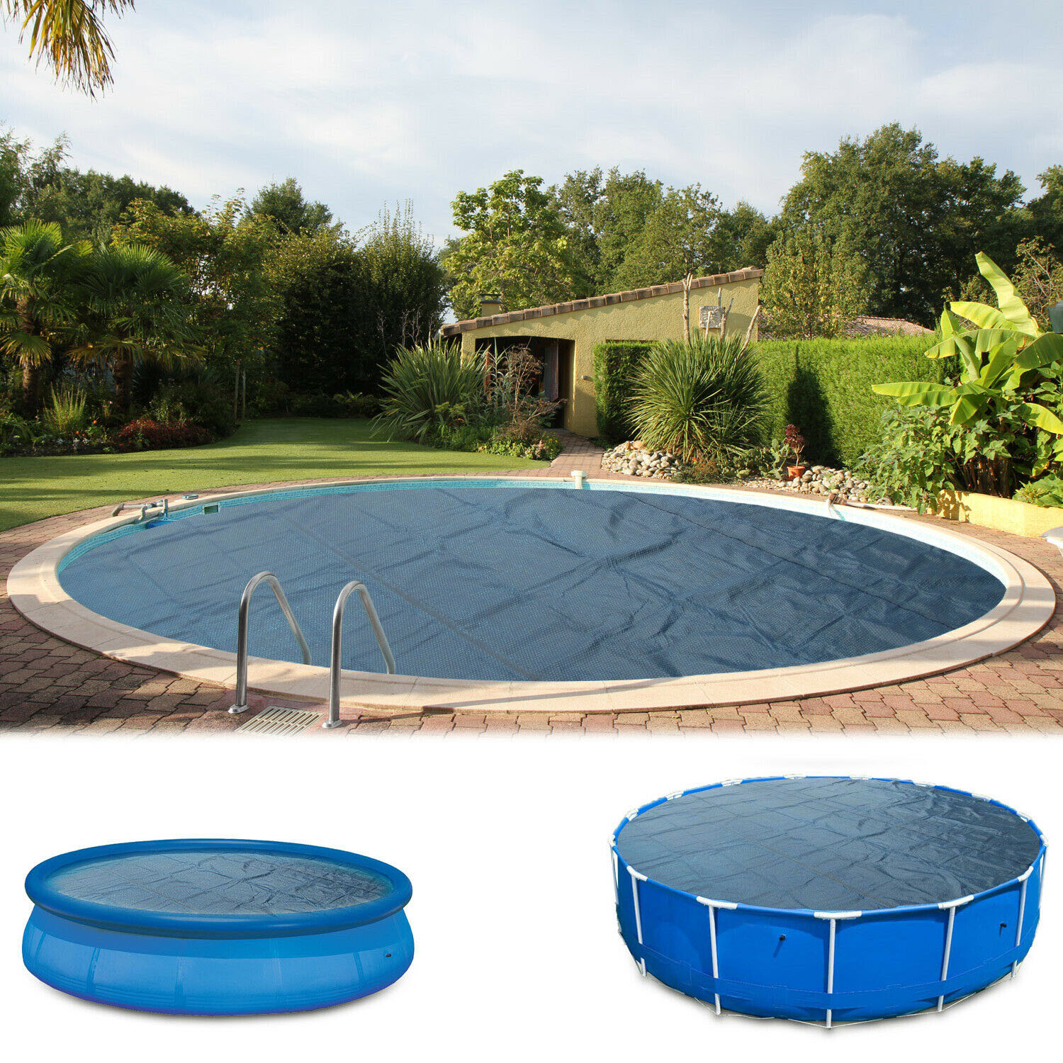 Poolpanda Pool Solarfolie Ø 366 cm Premium rund | schwarz/blau | 400 my | 12 mm Luftblasen