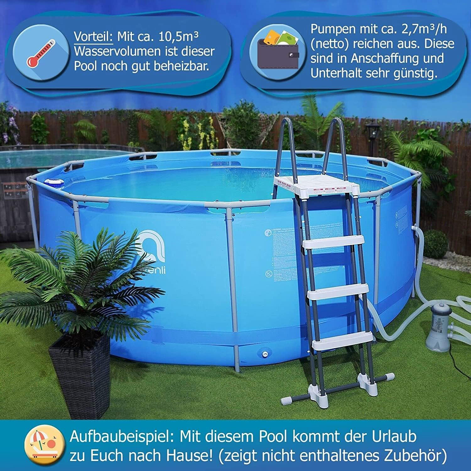 Avenli Frame Pool 366 x 122 cm Komplettset | Rundpool mit Zubehör