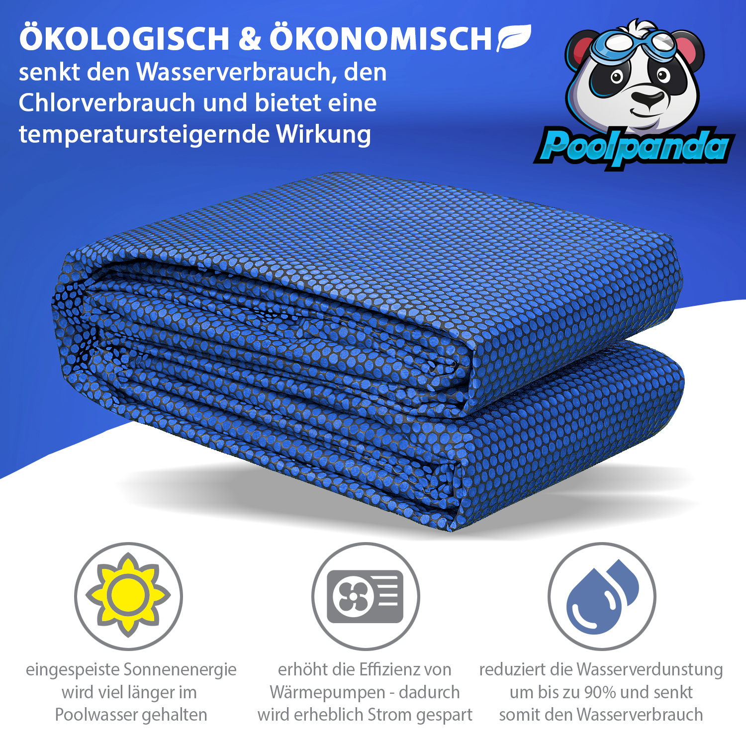 Poolpanda Pool Solarfolie Ø 366 cm Premium rund | schwarz/blau | 400 my | 12 mm Luftblasen