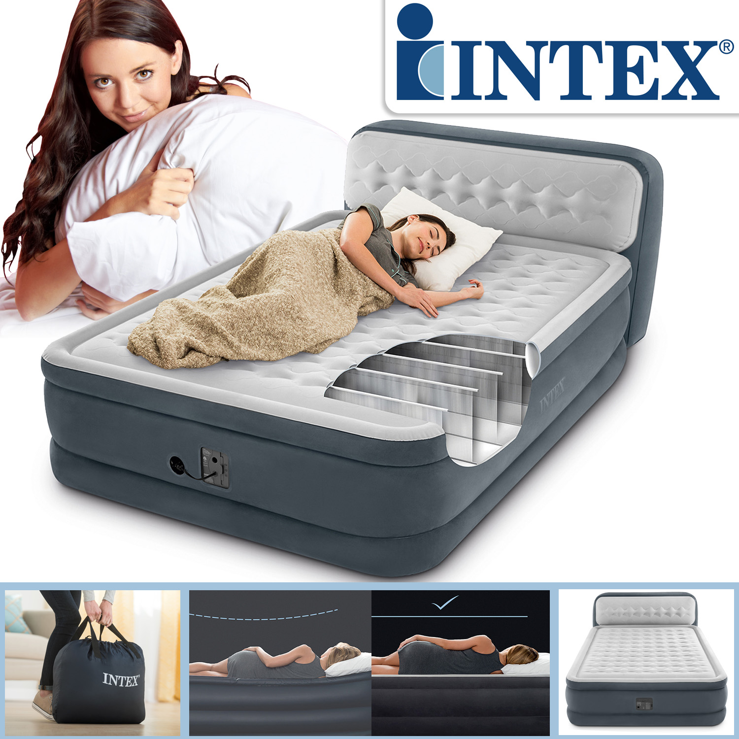 Intex Luftbett 236 x 152 x 86 cm | mit integrierter Elektropumpe | für 2 Personen