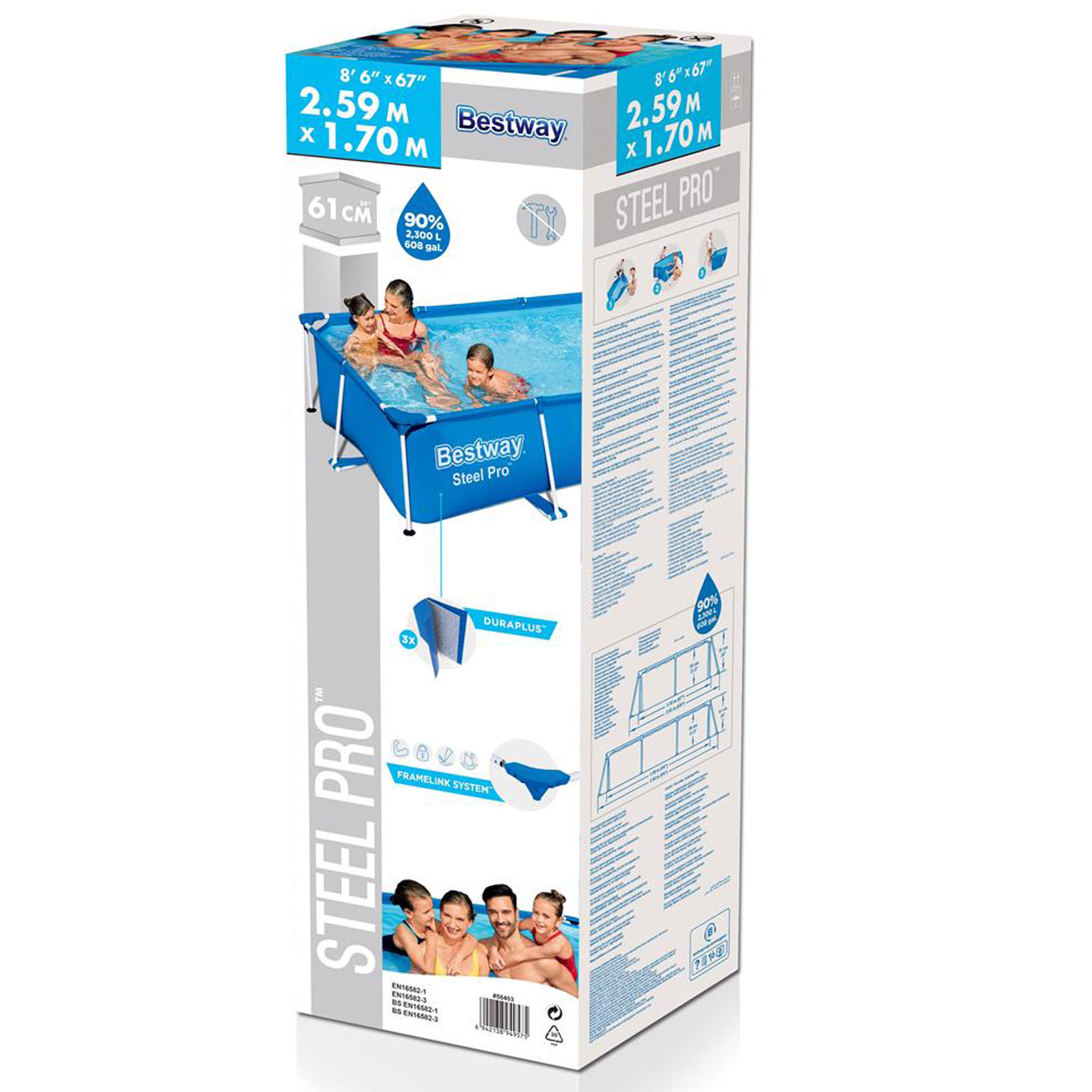 Bestway Frame Pool 260 x 160 x 65 cm Steel Pro | Kinderpool ohne Zubehör
