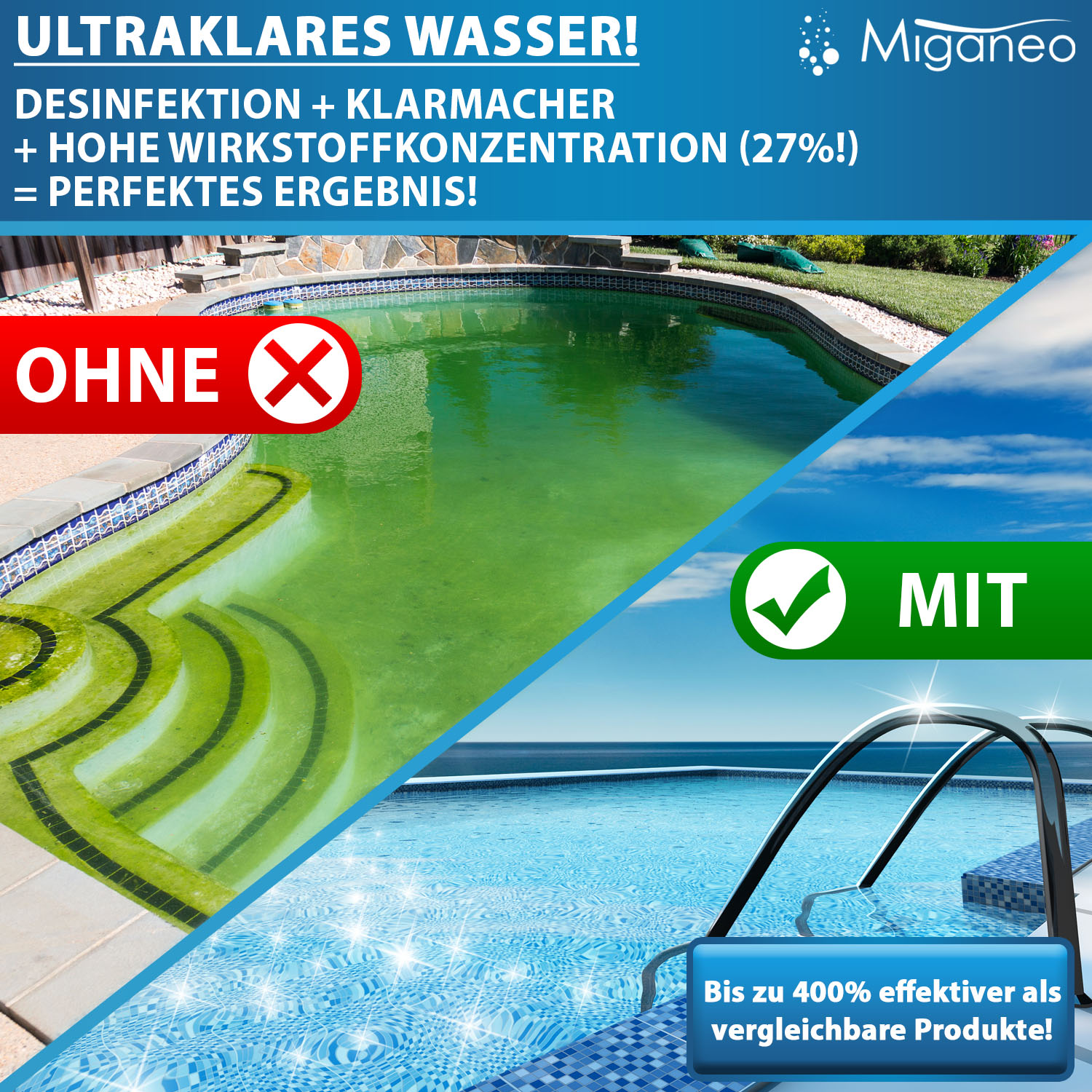 Miganeo Ultraklar 2 in 1 schaumfrei | Algezid + Klarmacher | 5 Liter