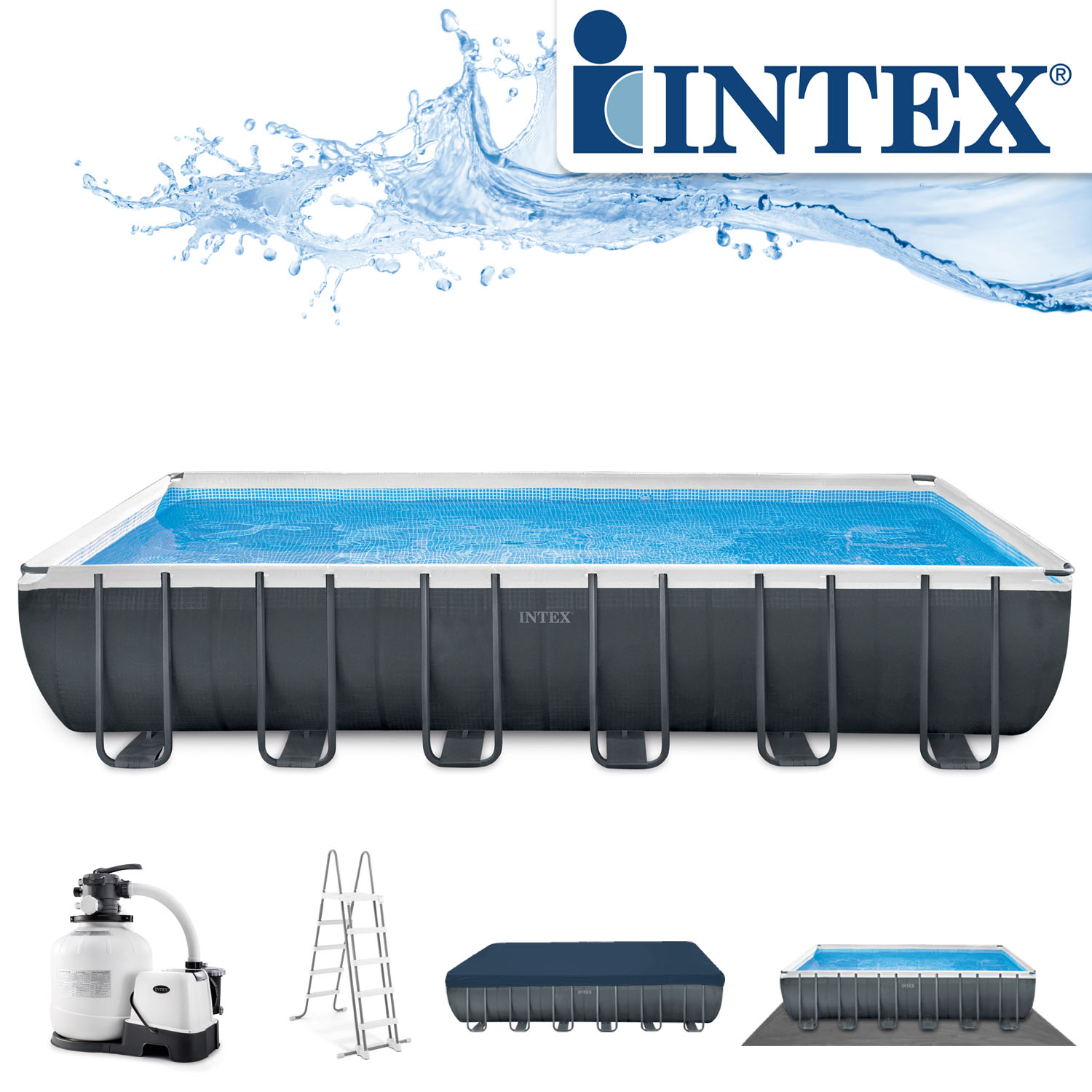 Intex Frame Pool 732 x 366 x 132 cm Komplettset | Rechteckpool mit Zubehör