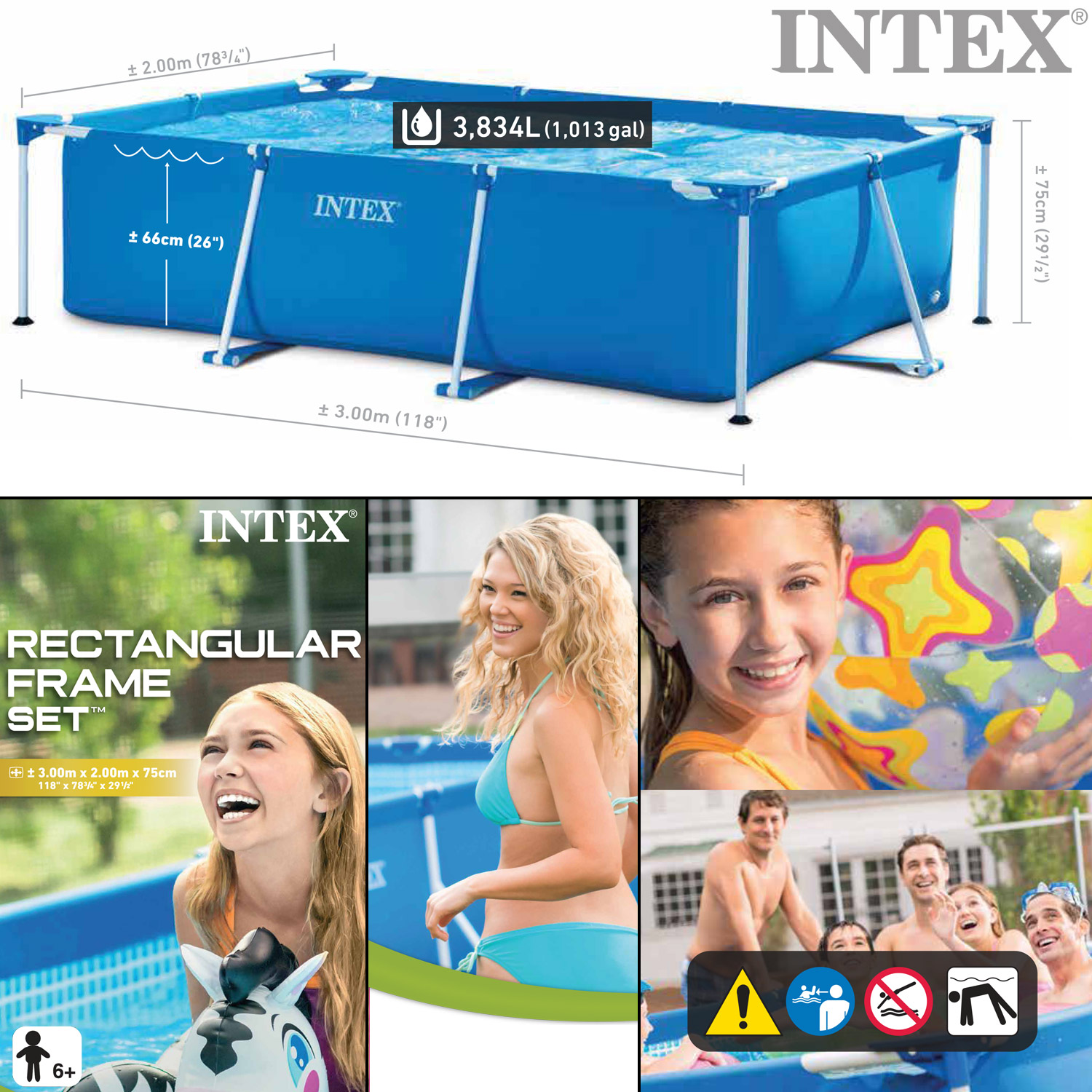 Intex Frame Pool 300 x 200 x 75 cm | Kinderpool ohne Zubehör
