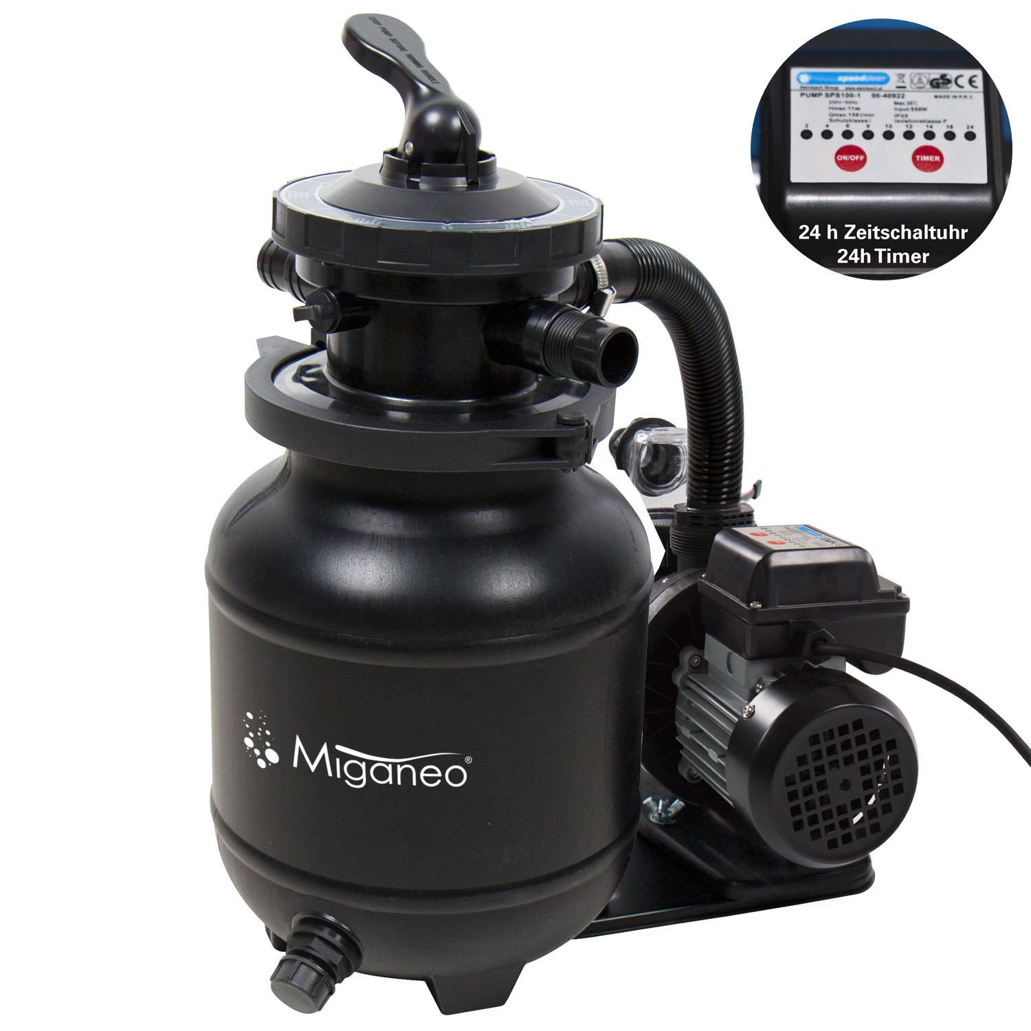 Miganeo Sandfilteranlage Dynamic 7000 Speed Clean | schwarz | 6,3 m³/h Leistung
