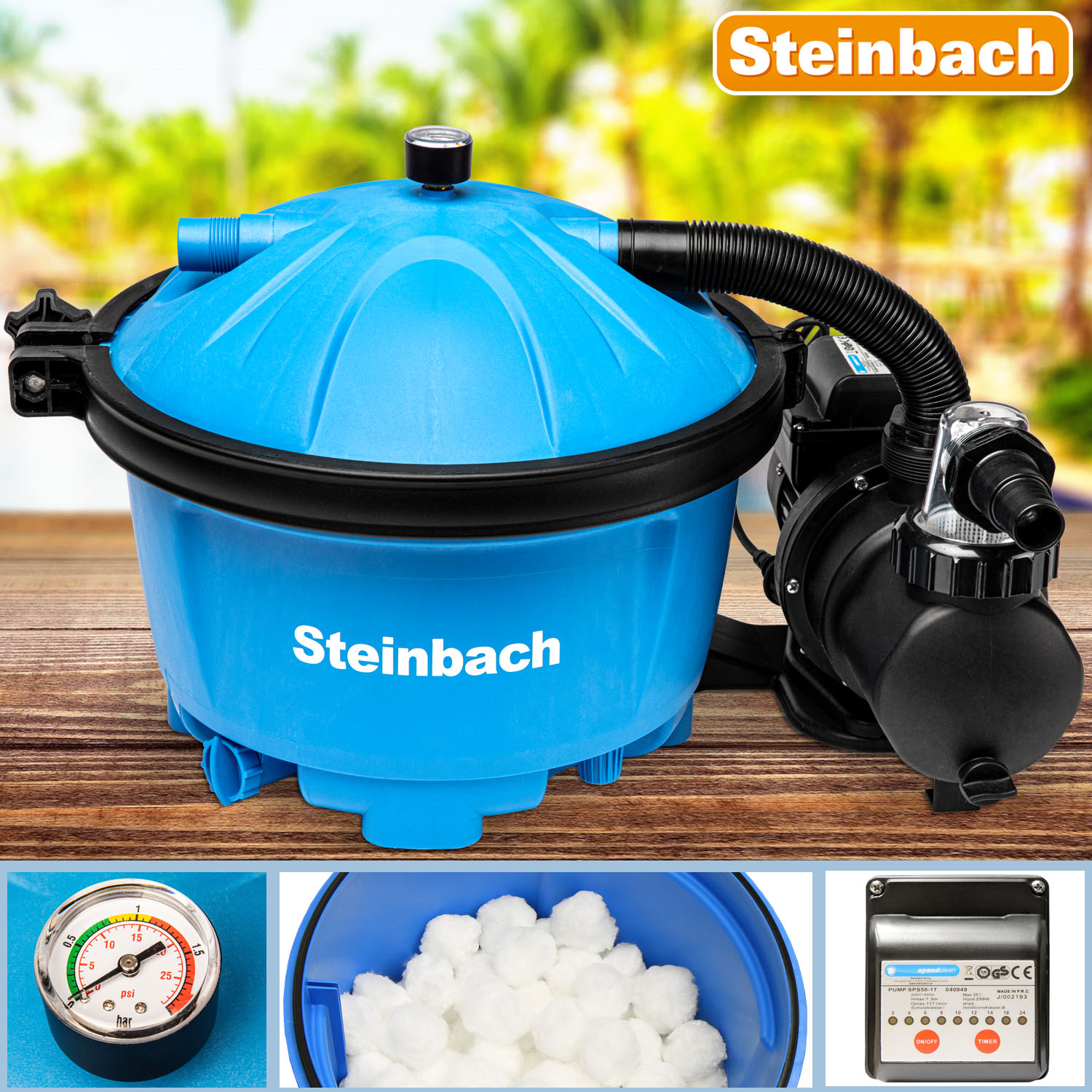 Steinbach Filteranlage Active Balls 50 | inkl. Filterbällen | 7.000 l/h Leistung