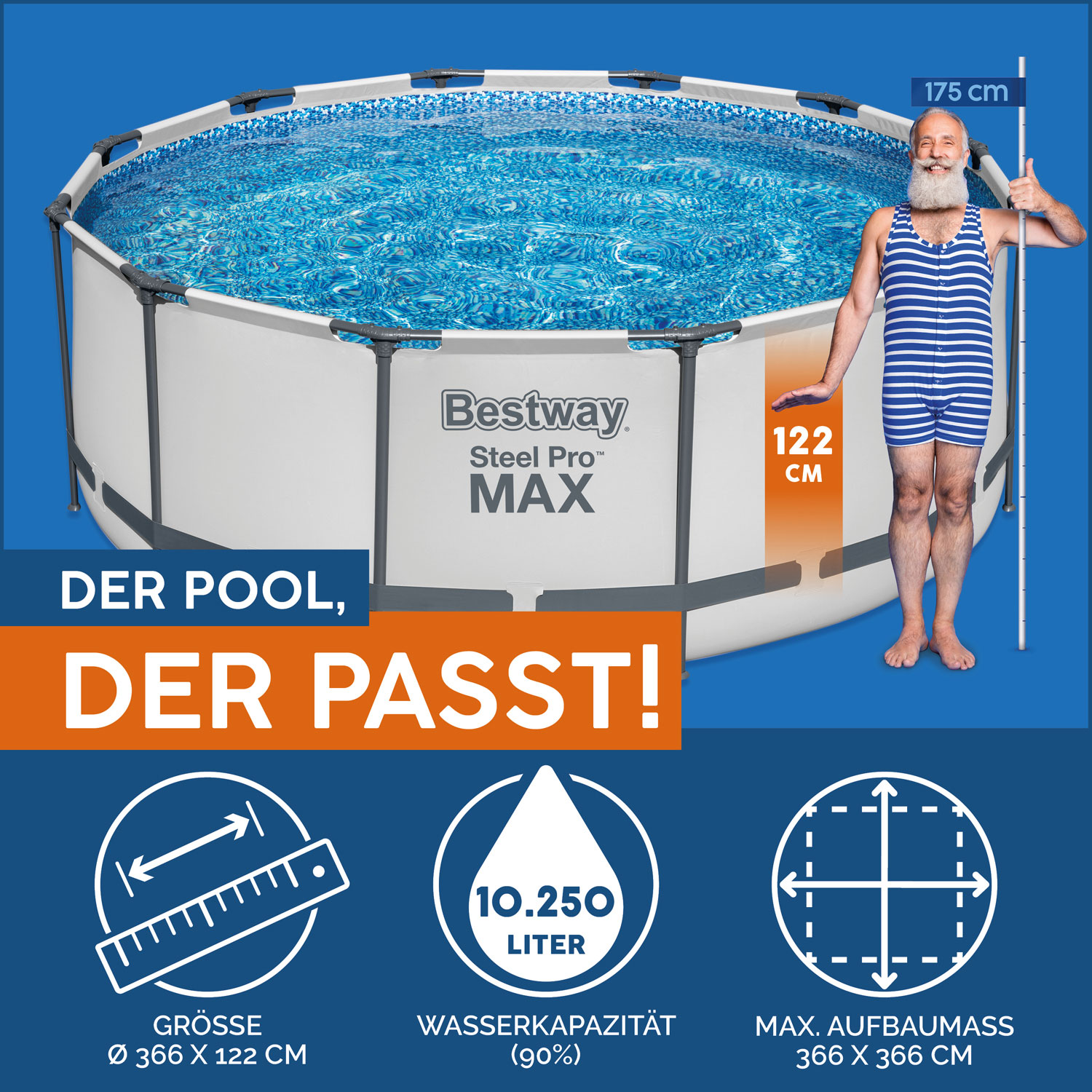Bestway Frame Pool 366 x 122 cm Komplettset | Rundpool mit Zubehör