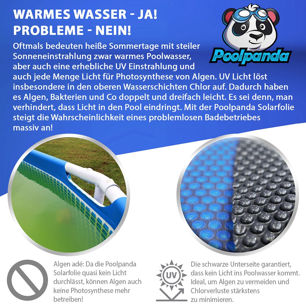 Poolpanda Pool Solarfolie 549 x 274 cm Premium rechteckig | schwarz/blau | 400 my | 12 mm Luftblasen