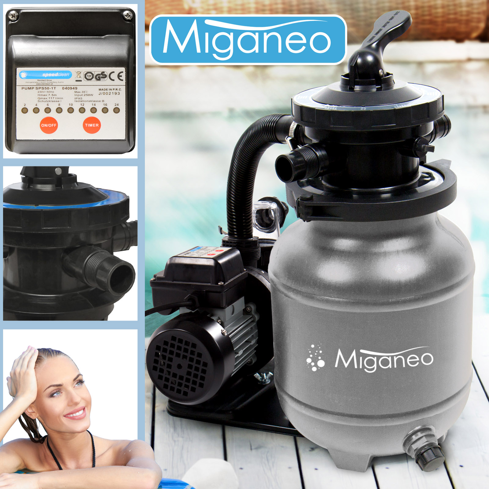Miganeo Sandfilteranlage Dynamic 7000 Speed Clean | grau | 6,3 m³/h Leistung