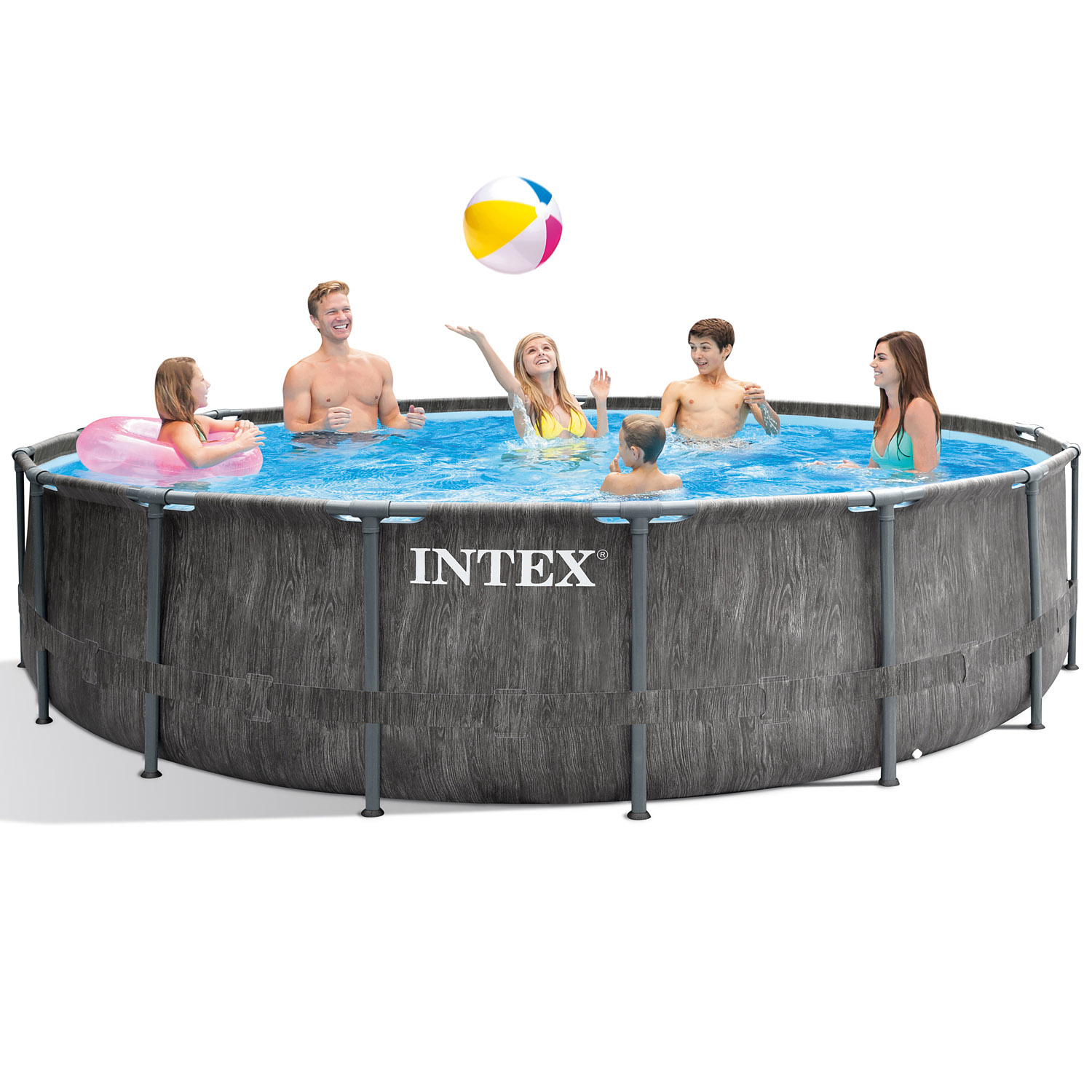 Intex Frame Pool 457 x 122 cm Komplettset Greywood | Rundpool mit Zubehör