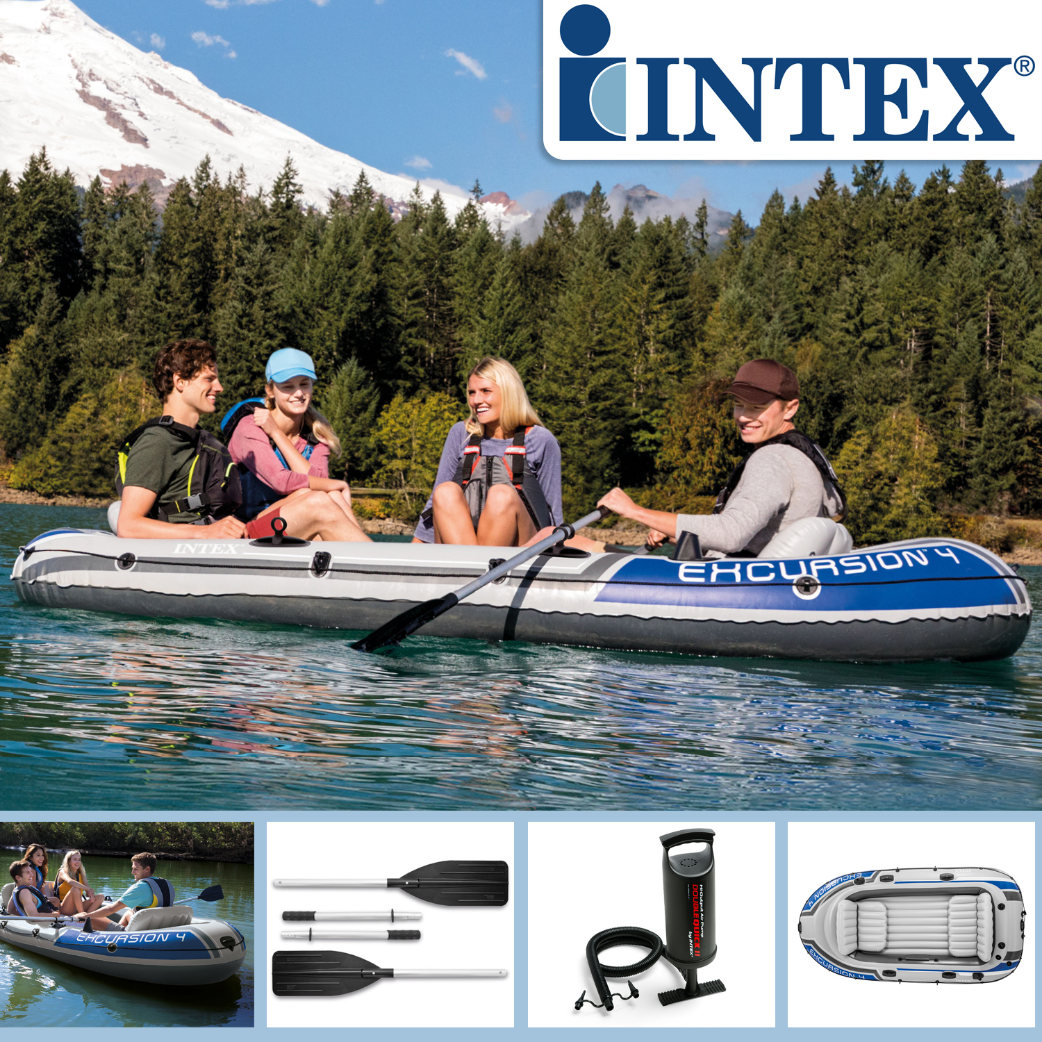 Intex Schlauchboot Excursion 4 Set | 315 x 165 x 43 cm | bis 500 kg
