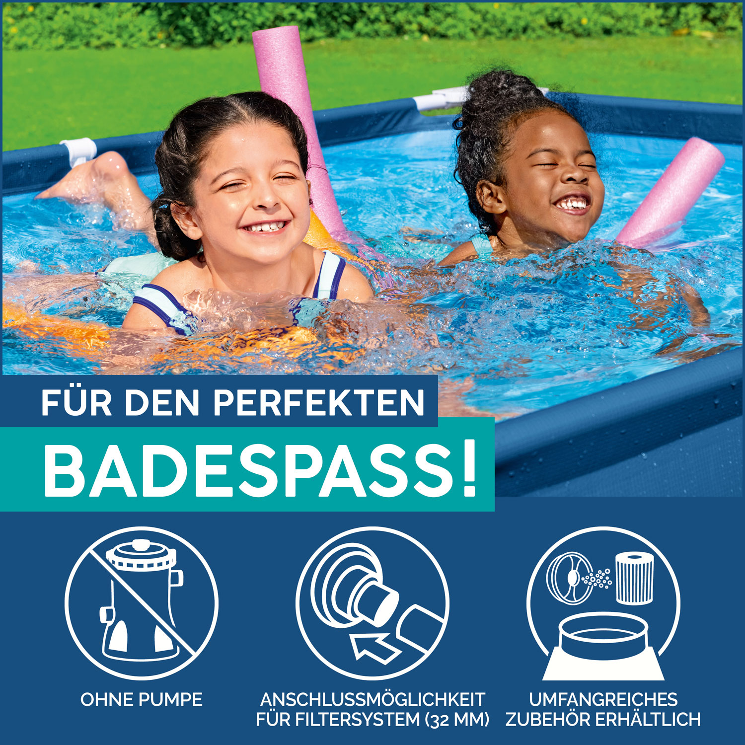 Bestway Frame Pool 221 x 150 x 43 cm Steel Pro | Kinderpool ohne Zubehör